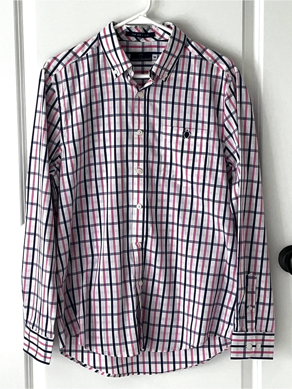 Simply Southern Men's Medium Pink Blue Plaid Button Down Shirt